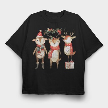 Deer Christmas Scarves, Tricou Oversize Barbati (Unisex)