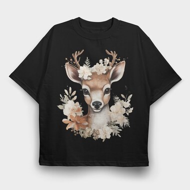 Deer Floral Crown, Tricou Oversize Barbati (Unisex)