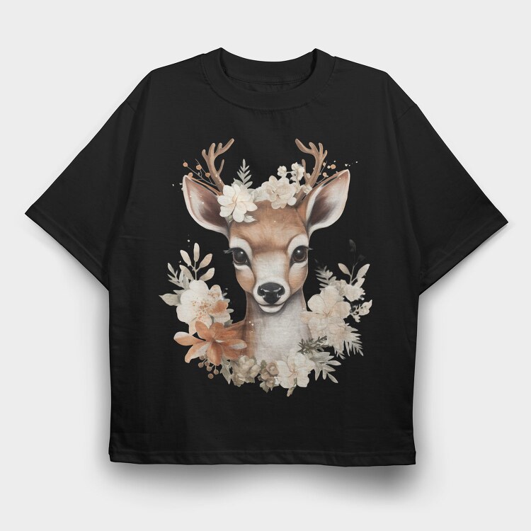 Deer Floral Crown, Tricou Oversize Barbati (Unisex)