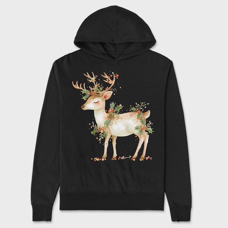 Deer Holly Garland, Hanorac Oversize Barbati (Unisex)