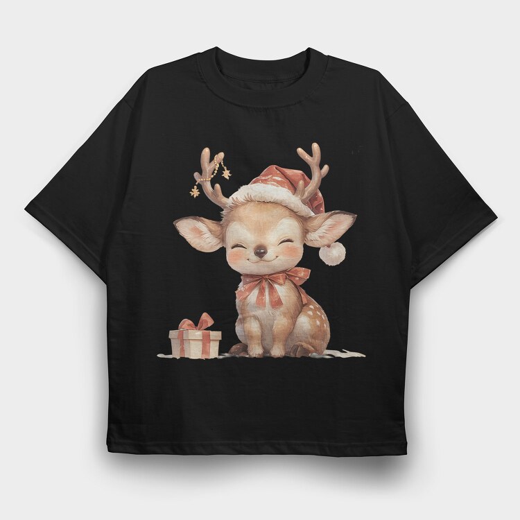 Deer Santa Hat Gift, Tricou Oversize Barbati (Unisex)