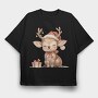 Deer Santa Hat Gift, Tricou Oversize Barbati (Unisex)