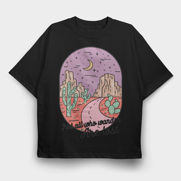 Desert Cactus Night, Tricou Oversize Barbati (Unisex)