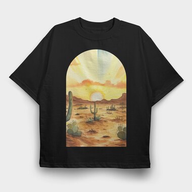 Desert Cactus Sunset, Tricou Oversize Barbati (Unisex)
