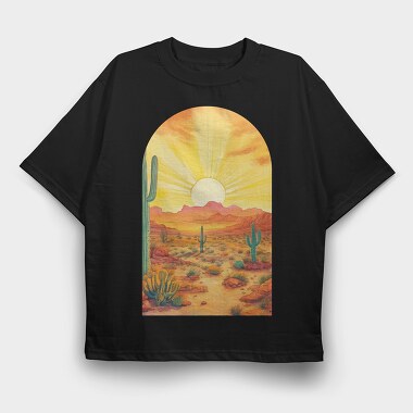 Desert Cactuses Sunset, Tricou Oversize Barbati (Unisex)