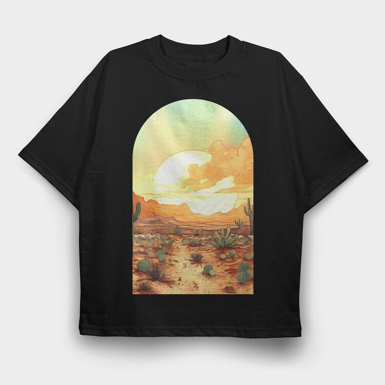 Desert Sunset Vintage, Tricou Oversize Barbati (Unisex)