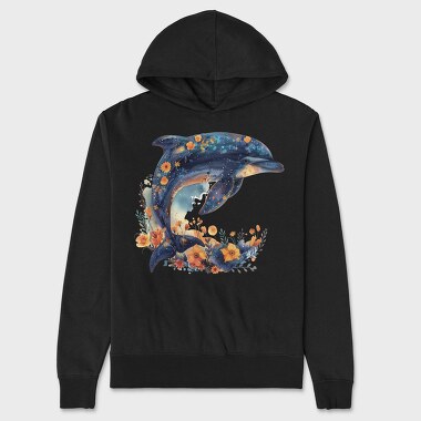 Dolphin Floral Dreams, Hanorac Oversize Barbati (Unisex)