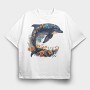 Dolphin Floral Dreams, Tricou Oversize Barbati (Unisex)