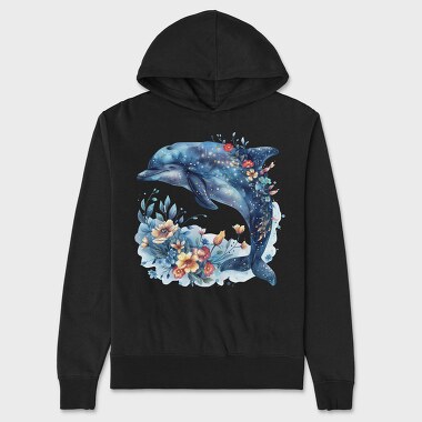Dolphin Floral Night, Hanorac Oversize Barbati (Unisex)