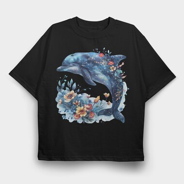 Dolphin Floral Night, Tricou Oversize Barbati (Unisex)