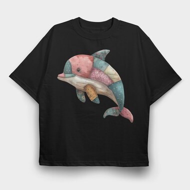 Dolphin Patchwork Art, Tricou Oversize Barbati (Unisex)