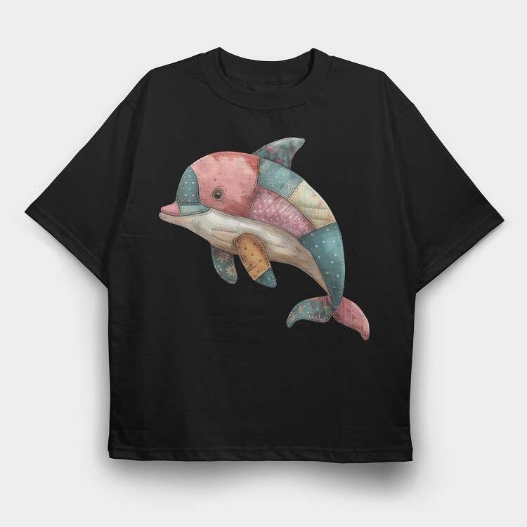 Dolphin Patchwork Art, Tricou Oversize Barbati (Unisex)