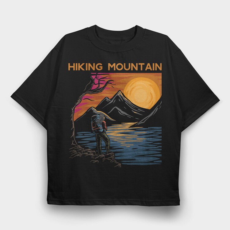 Hiking Mountain Sunset, Tricou Oversize Barbati (Unisex)