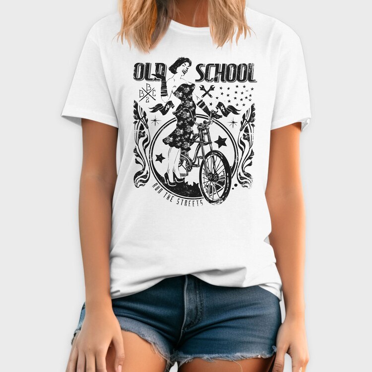 Old School Biker Chick, Tricou Barbati (Unisex)
