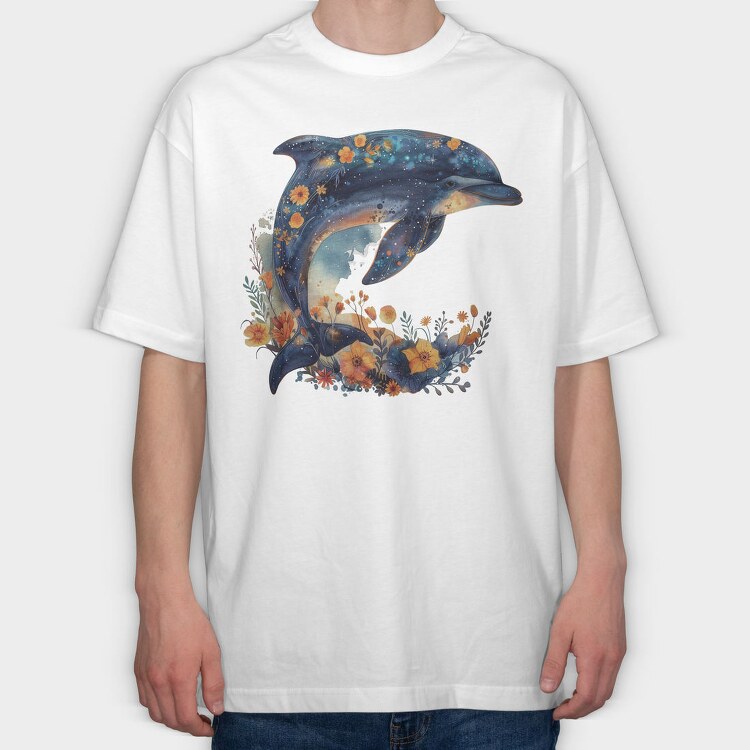 Dolphin Floral Dreams, Tricou Oversize Barbati (Unisex)