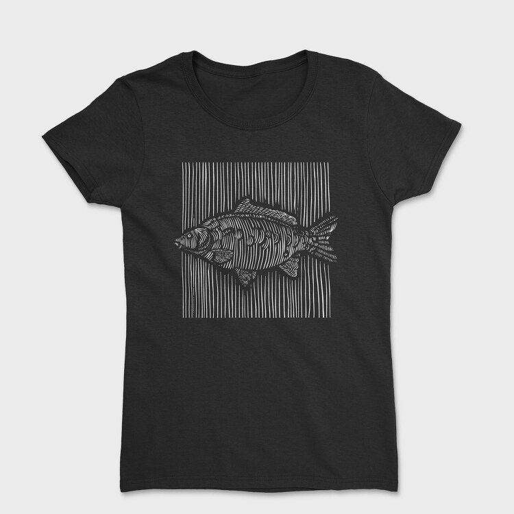 3D Lines Carp Fish White Lines, Tricou Femei