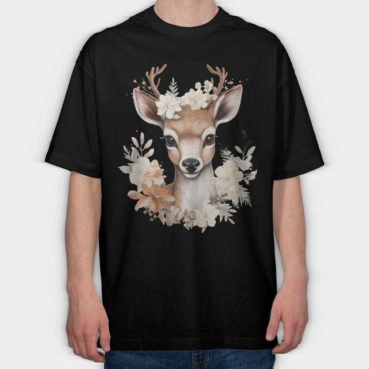 Deer Floral Crown, Tricou Oversize Barbati (Unisex)