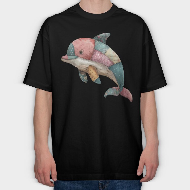 Dolphin Patchwork Art, Tricou Oversize Barbati (Unisex)