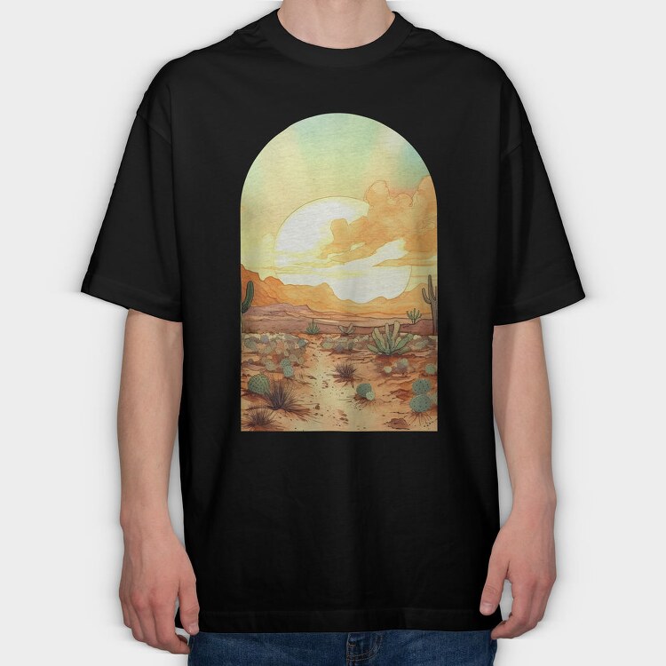 Desert Sunset Vintage, Tricou Oversize Barbati (Unisex)