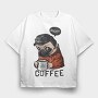 Pug Coffee Chill, Tricou Oversize Barbati (Unisex)