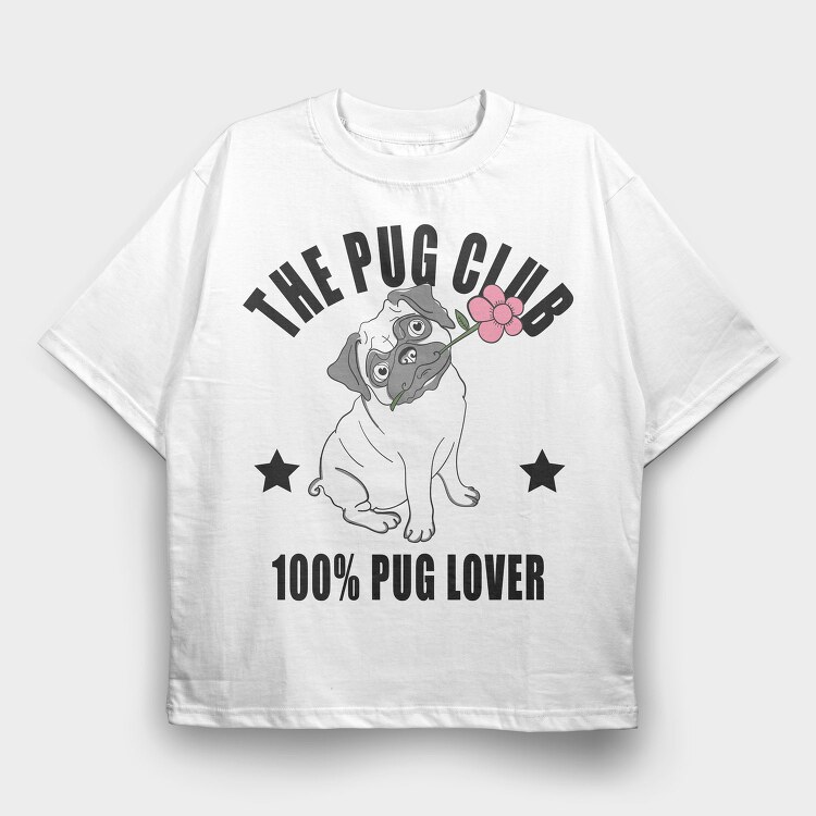 Pug Flower Club, Tricou Oversize Barbati (Unisex)