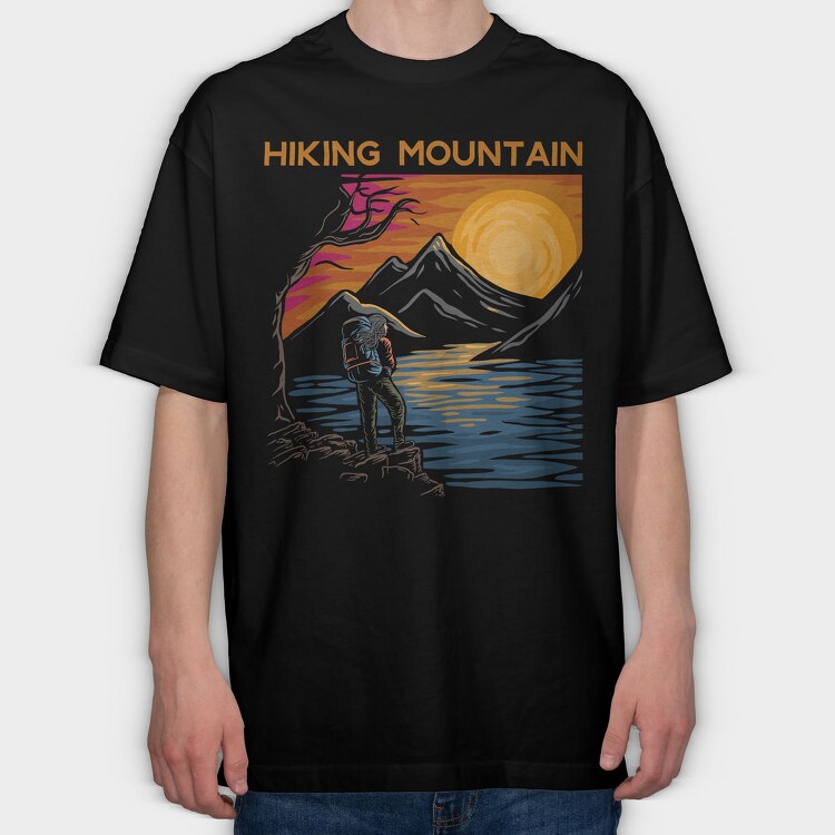 Hiking Mountain Sunset, Tricou Oversize Barbati (Unisex)