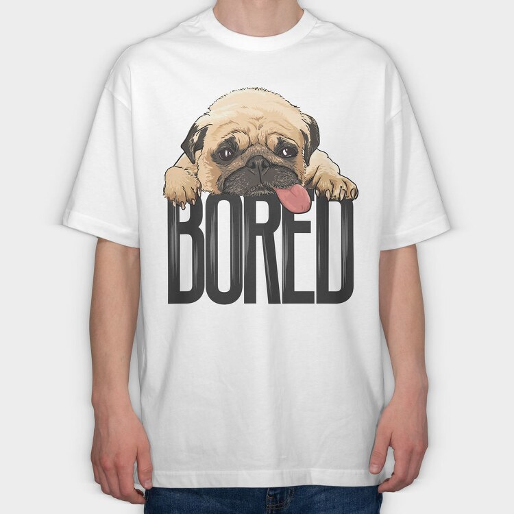 Pug Bored Tongue Out, Tricou Oversize Barbati (Unisex)