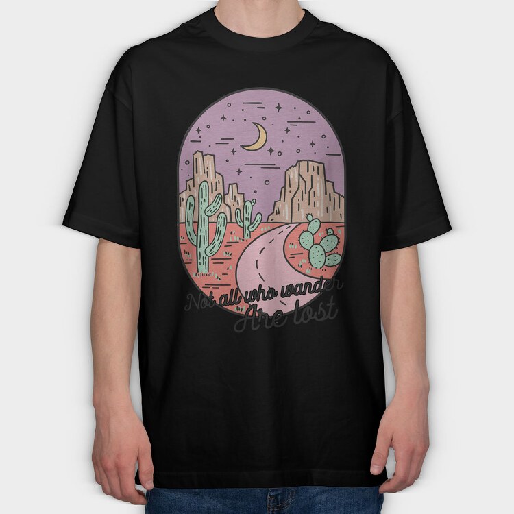 Desert Cactus Night, Tricou Oversize Barbati (Unisex)