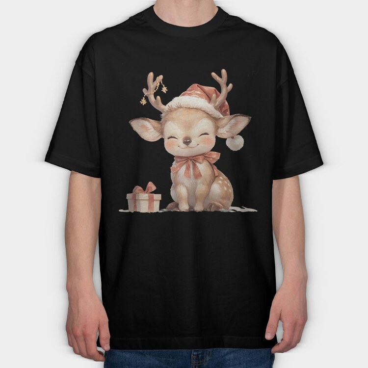 Deer Santa Hat Gift, Tricou Oversize Barbati (Unisex)