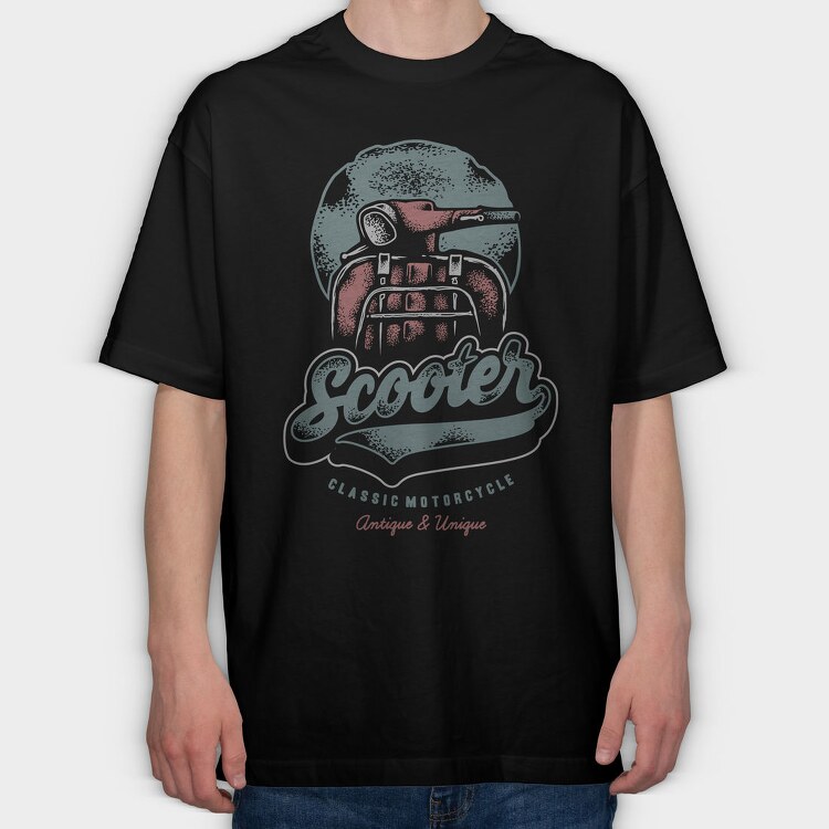 Scooter Classic Motorcycle, Tricou Oversize Barbati (Unisex)