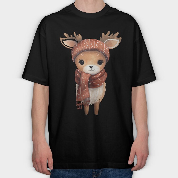 Deer Scarf Ear Flaps, Tricou Oversize Barbati (Unisex)