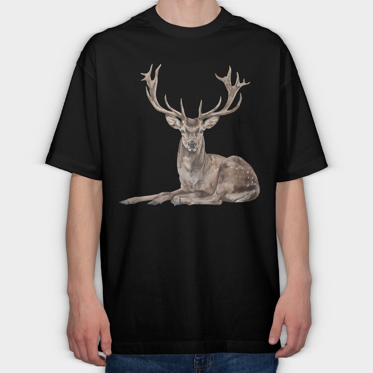Deer Sitting Calm, Tricou Oversize Barbati (Unisex)