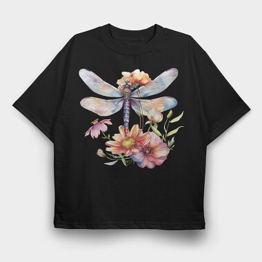 Dragonfly Flowers Sublimation, Tricou Oversize Barbati (Unisex)