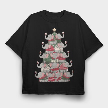 Elephant Christmas Tree, Tricou Oversize Barbati (Unisex)