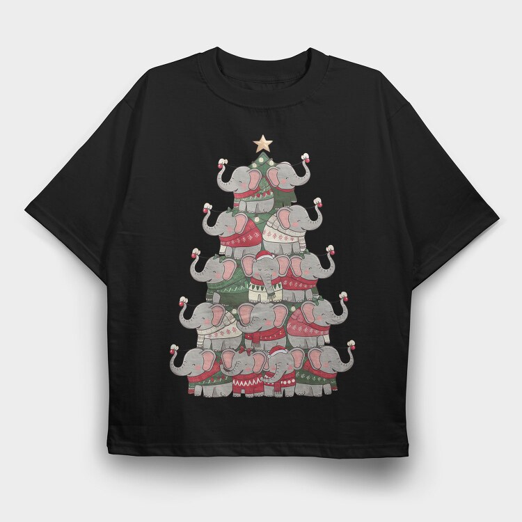 Elephant Christmas Tree, Tricou Oversize Barbati (Unisex)