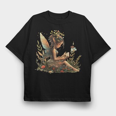 Elf Fairy Reading, Tricou Oversize Barbati (Unisex)