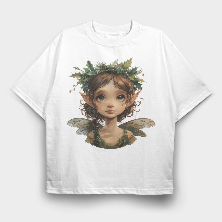 Elf Holly Wreath, Tricou Oversize Barbati (Unisex)