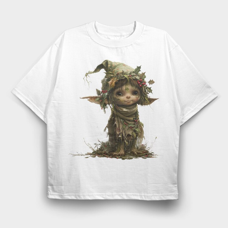 Elf In Holly Hat, Tricou Oversize Barbati (Unisex)