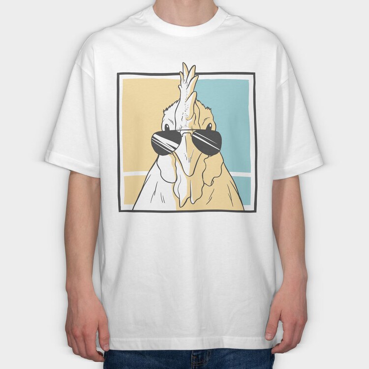 Chicken Wearing Sunglasses, Tricou Oversize Barbati (Unisex)
