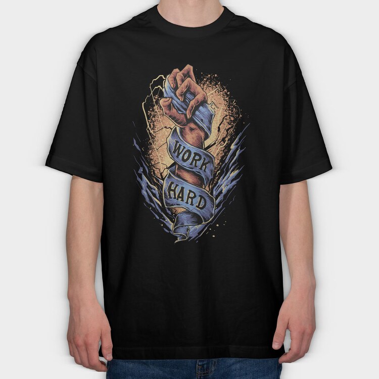 Work Hard Fist, Tricou Oversize Barbati (Unisex)