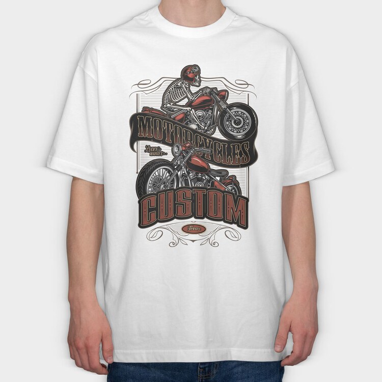 Motorcycle Skeleton Custom, Tricou Oversize Barbati (Unisex)