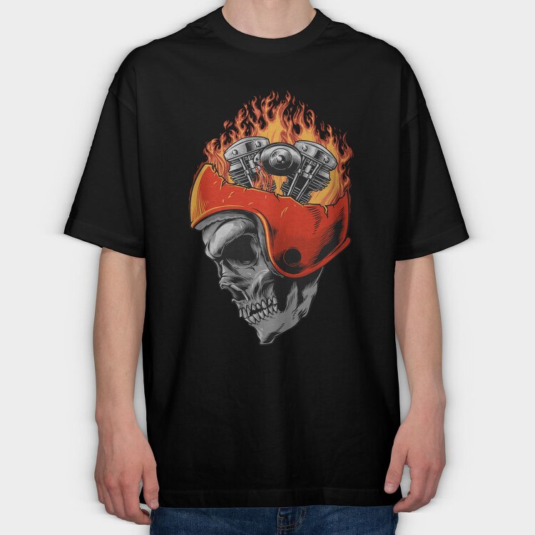 Motorcycle Skull Fire, Tricou Oversize Barbati (Unisex)