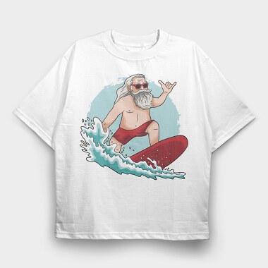 Surfing Santa, Tricou Oversize Barbati (Unisex)