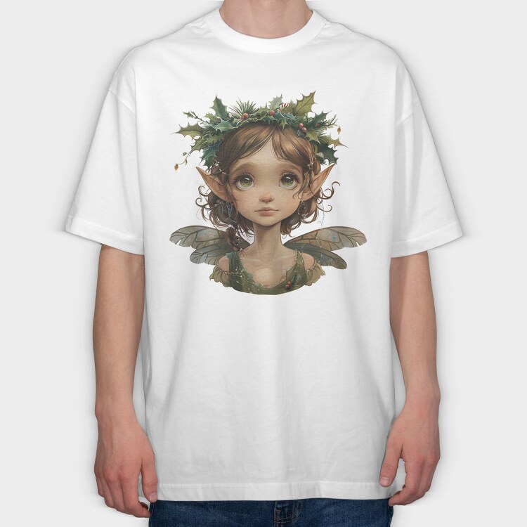 Elf Holly Wreath, Tricou Oversize Barbati (Unisex)