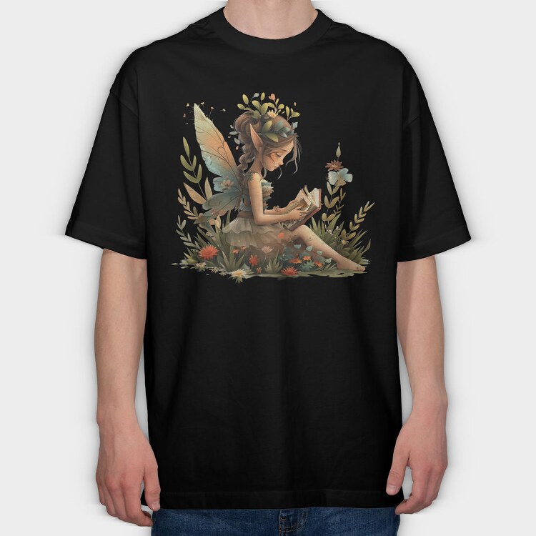 Elf Fairy Reading, Tricou Oversize Barbati (Unisex)