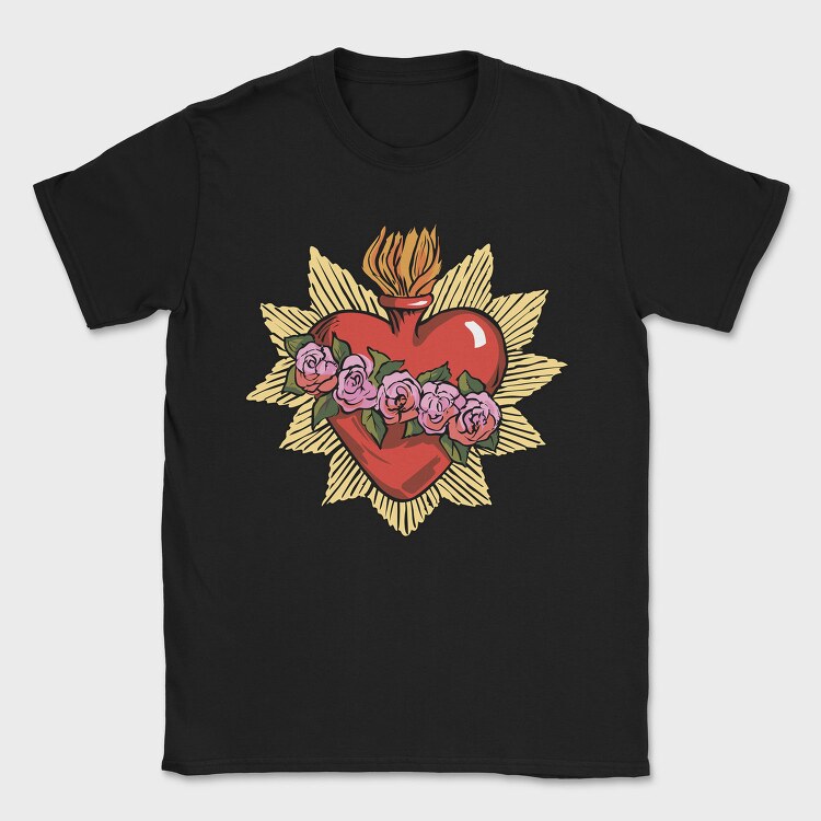 Flaming Heart Roses, Tricou Barbati (Unisex)