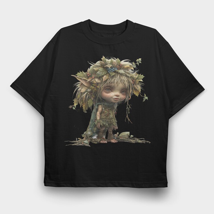 Elf In Leaves, Tricou Oversize Barbati (Unisex)