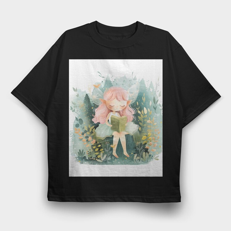 Elf Reading Book, Tricou Oversize Barbati (Unisex)