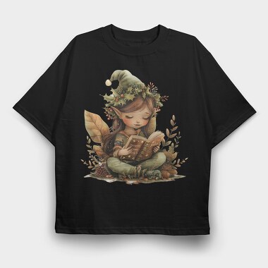 Elf Reading Holly Garden, Tricou Oversize Barbati (Unisex)