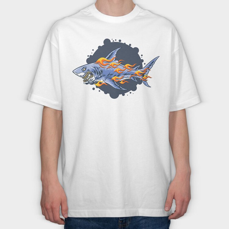 Flaming Shark Attack, Tricou Oversize Barbati (Unisex)
